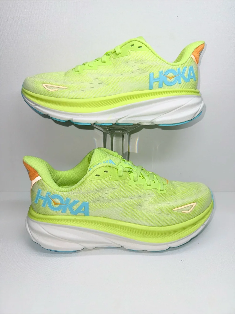 Hoka One One Women's Running Shoes - Neon Lime with Blue & Orange Accents